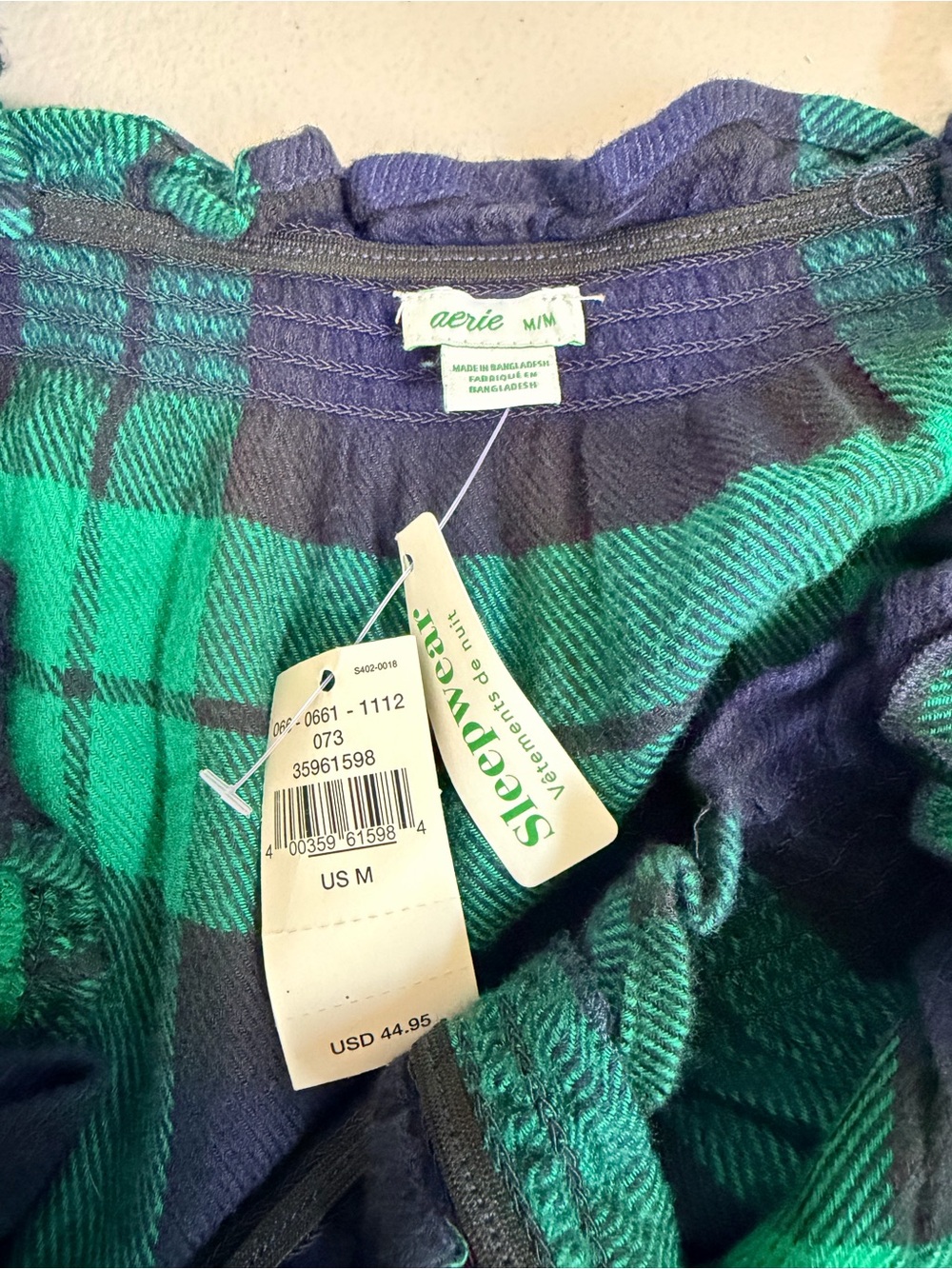Aerie Plaid Flannel Romper NWT Size Medium Green Navy Lounge Sleepwear - Picture 7 of 8